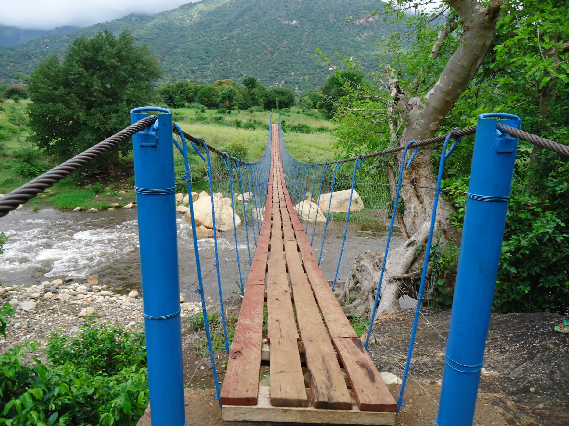 Community-built suspension bridge in Kenya